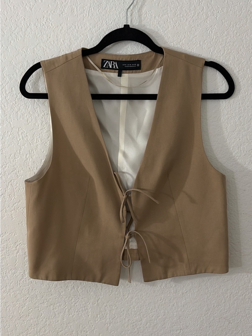 ZARA Beige Tie-Front Sleeveless Tunic Vest